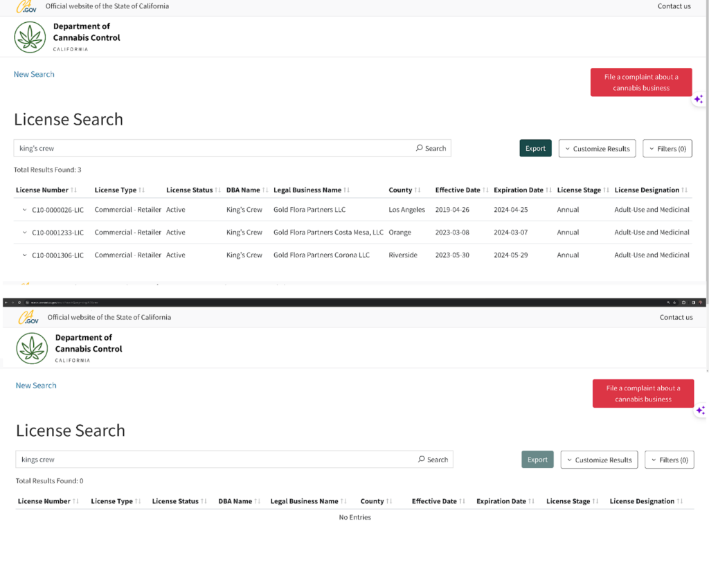 looking up dispensary license by name