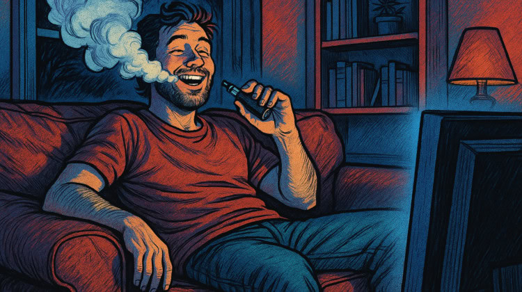 man on couch using vape after Texas makes new cannabis products available