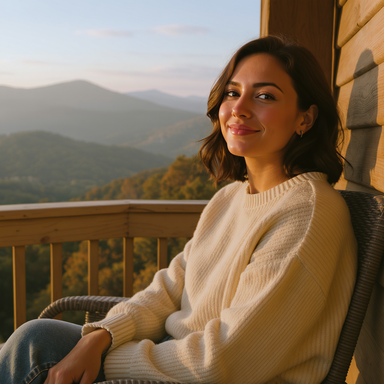 adult woman relaxing on a porch, Elise from West Virginia - Approved for Chronic Pain