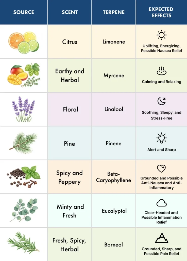 Common cannabis scents and associated effects.