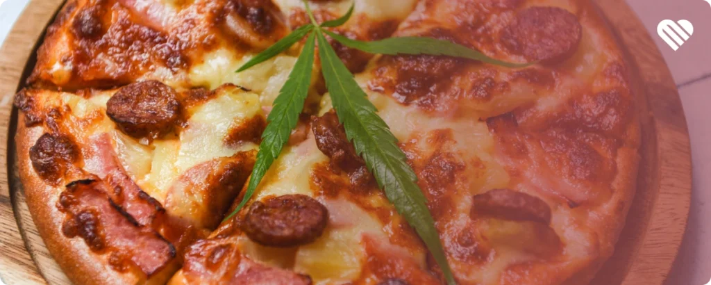 pepperoni pizza with cannabis leaf